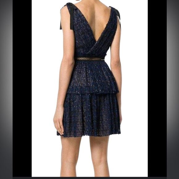 Self-Portrait V-Neck Metallic  Mesh Navy Dress - Picture 7 of 13